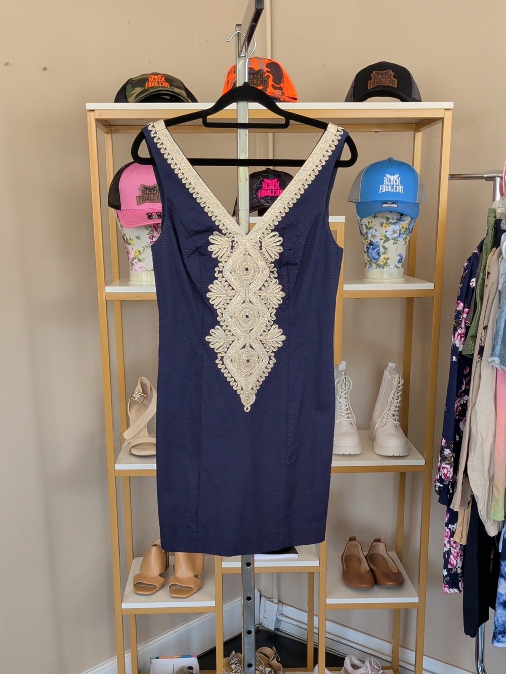 Lilly Pulitzer Navy Mini Dress with Cream Lace Trim